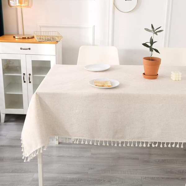 140 x 100 cm Beige Rektangulær Duk Anti-flekk Vaskbar Duske Duk i Bomull og Lin
