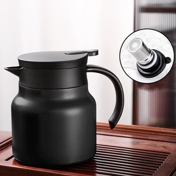 Sort 800ML Termisk Isoleret Tekande, Kaffetermokande med Tefilter, Rustfrit 304 Rustfrit Stål