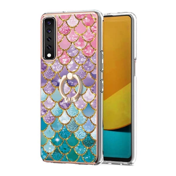 For LG Stylo 7 4G Galvaniseringsmønster IMD TPU Støtsikkert deksel med rhinestone-ringholder