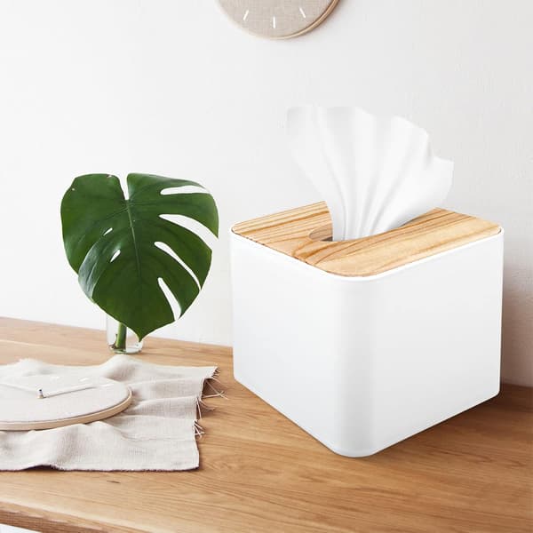 Square Tissue Box with Wooden Lid Household Removable Mini Wooden Tissue Box