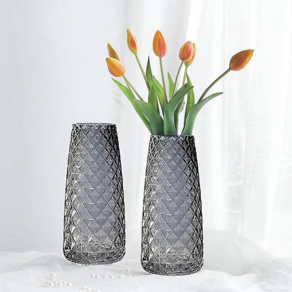 Decorative Vase Modern Semi-Transparent Grey, Vase for Office Home Shelf, Pineapple Texture