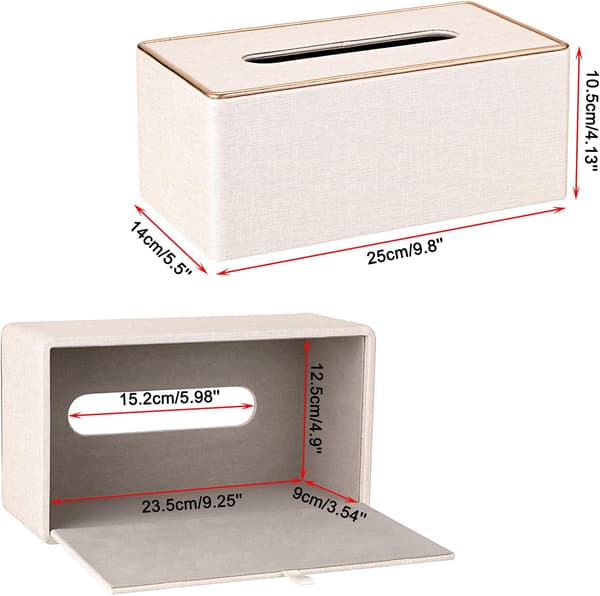 Rectangular linen tissue box with decorative gold line - Tissue holder for facial tissues