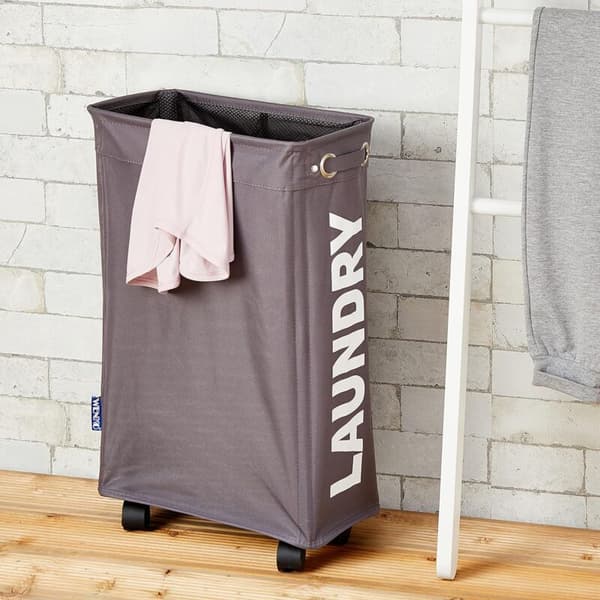 Smal tvättkorg, rullande tvättkorg, Corno grå, Polyester, 43 l, 18,5 x 60 x 40 cm