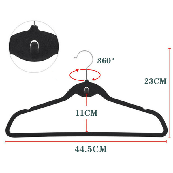 50-pack Basics Slim, sammetslena, halkfria kostymhängare, svart