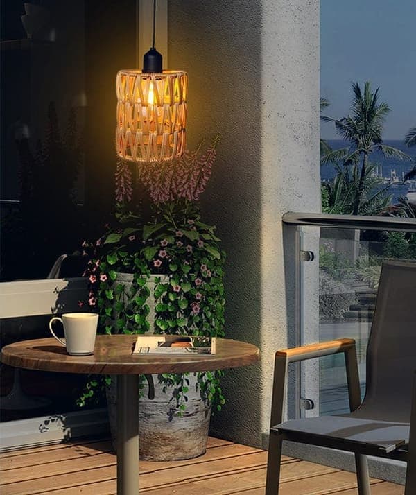 Ceiling lamp with remote control - decorative rattan lamp with bulb, battery-powered pendant lamp No remote control No remote control