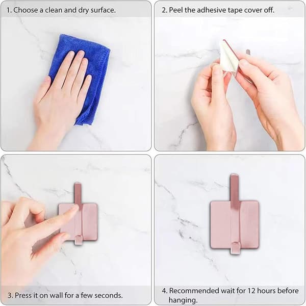 Self-adhesive hooks, 6 strong metal double-sided hooks on wall door wardrobe bathroom kitchen bedroom for tea towel coat hat