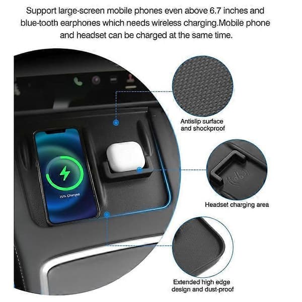 For Model Y Model 3 2021 2022 Center Console Wireless Charger Mat - Wireless Charging Mat Anti-Slip