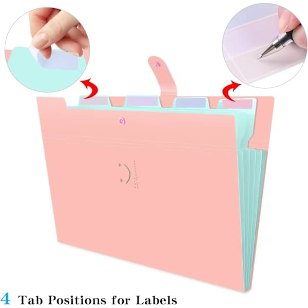 Expanding Folder, A4 Paper Pockets Accordion Document Bag Organizer Wallets File Folders with Buckle for School Office, 5 Pockets 4 Pcs 4pcs
