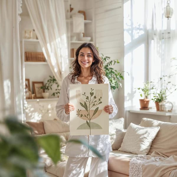 Set med 3 väggkonstposters för sovrum, hem eller kusindekor - Väggkonst i boho-stil för vardagsrum, grön