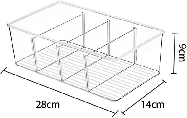 2 Transparent Storage Box Refrigerator Organizer Snack Storage Cabinet Simple with Dividers for Food Kitchen Refrigerator