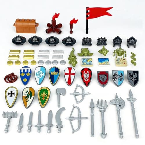 Medieval Knight Weapon Pack Accessory Set, Building Block Toy Armor Helmet Shield Bow Designed for Minifigures, Compatible with Lego