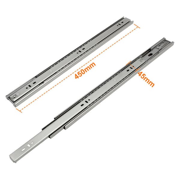 Skuffeskinner med automatisk retur, fuldt udtræk, 45mm, 450mm, 2 stk.