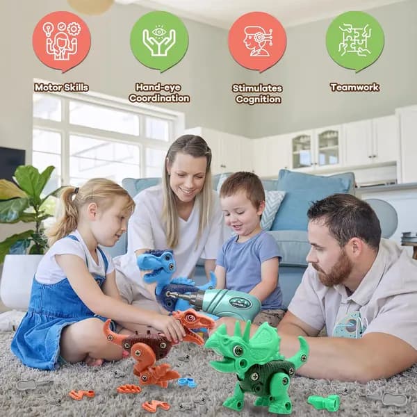 STEM Dinosaur Building Toys with Electric Drill, Disassemblable ABS Construction Set for Boys Girls Ages 3-8, 3-pack Multicolor