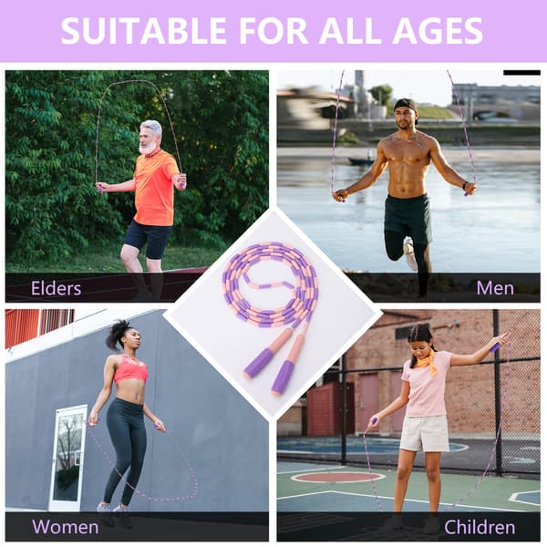 Mjukt hopprep med pärlor, justerbart fitnesshopprep (lila)