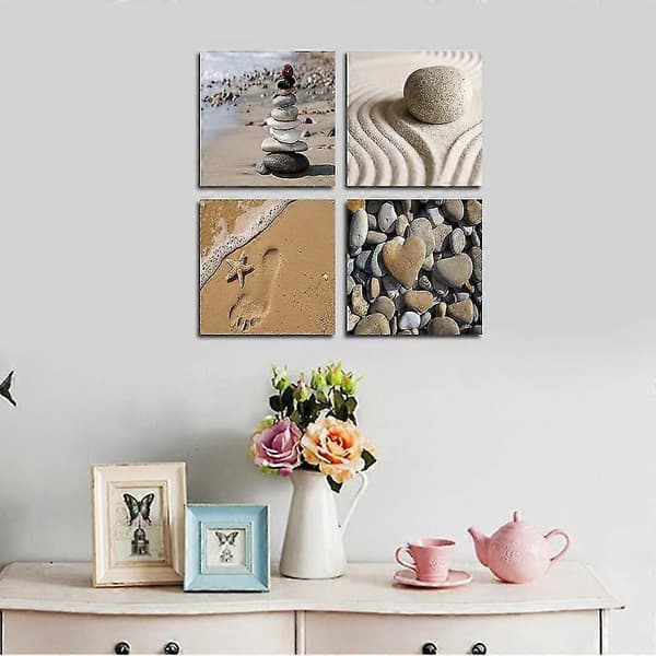 Romantic Beach Theme 4 Piece Modern Artwork Ocean Canvas Print Contemporary Abstract Seascape