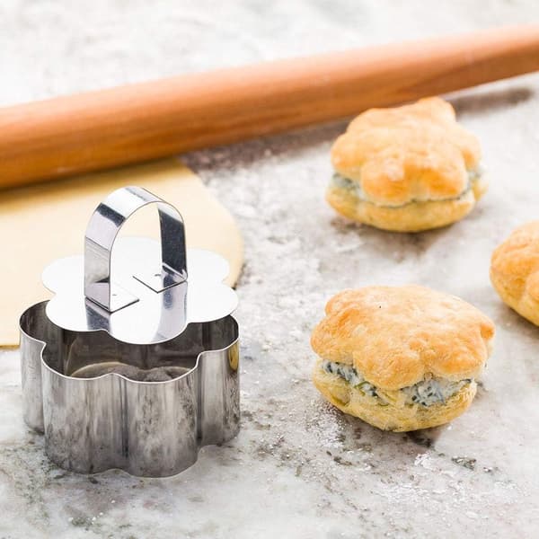 5 stk Kageforme i rustfrit stål Sæt Blomsterformet Dessertring Dessertform Køkken DIY Bagning 8cm Sølv