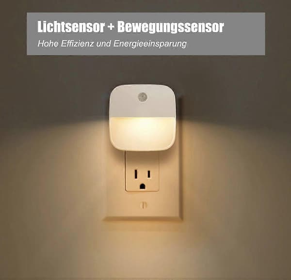 3-pack LED Night Light Socket Warm White with Motion Detector and Dusk Sensor for Stairs, Bedroom, Hallway
