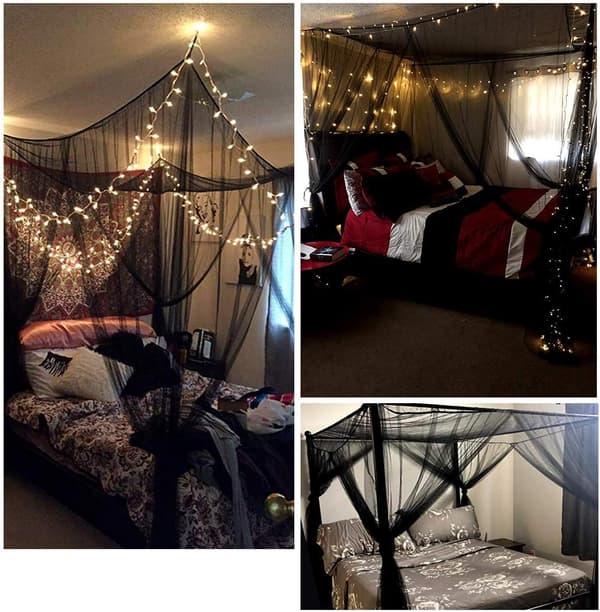 Bedspread Mosquito Net, Four Corner Post Curtain Bedspread Elegant Mosquito Net Set, Hooks and Professional Mosquito Net Rope, Canopy Curtain