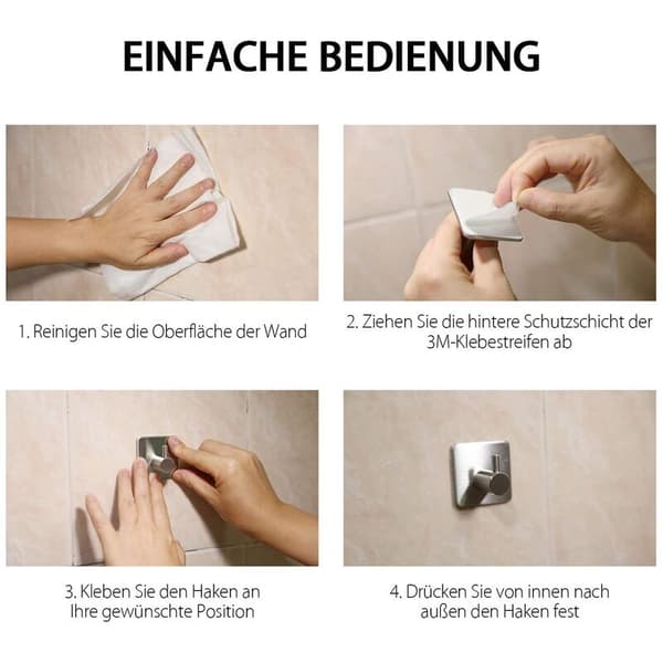8 Pcs Self-Adhesive Stainless Steel Towel Hooks, Wall Hooks, Self-Adhesive Hooks, Self-Adhesive Hooks, Drilling for Toilet