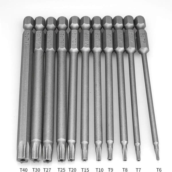 11-delt ekstra langt (100 mm) Torx skruetrækkerbitsæt - T6-T40 KLB