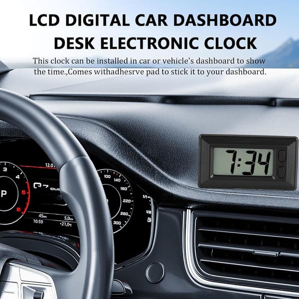 Car Clock LCD Digital Clock Mini Clock Car Clocks for Dashboard Easy to Read Date Time Large Digits Battery Powered