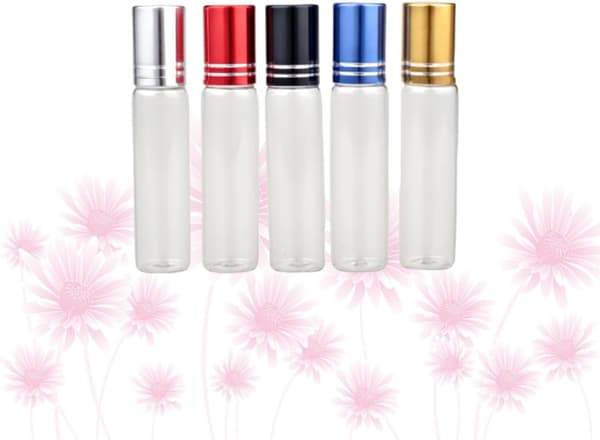 5 st 10 ml eterisk olja rullflaskor i glas, påfyllningsbart set med frostat yta för resor och personlig vård