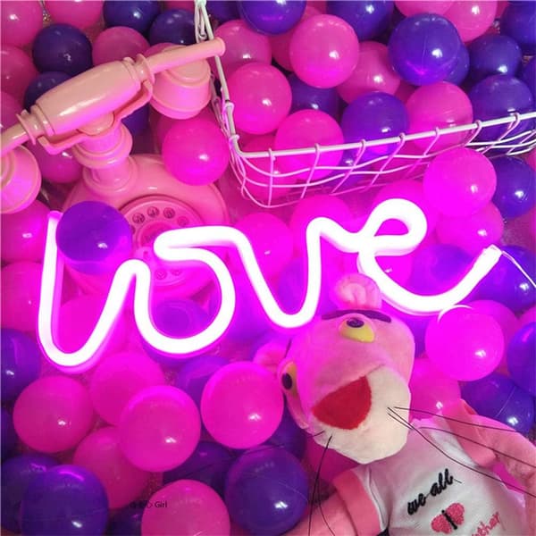 LED Rosa Kärlek Neonljus Väggdekoration USB/Batteridriven