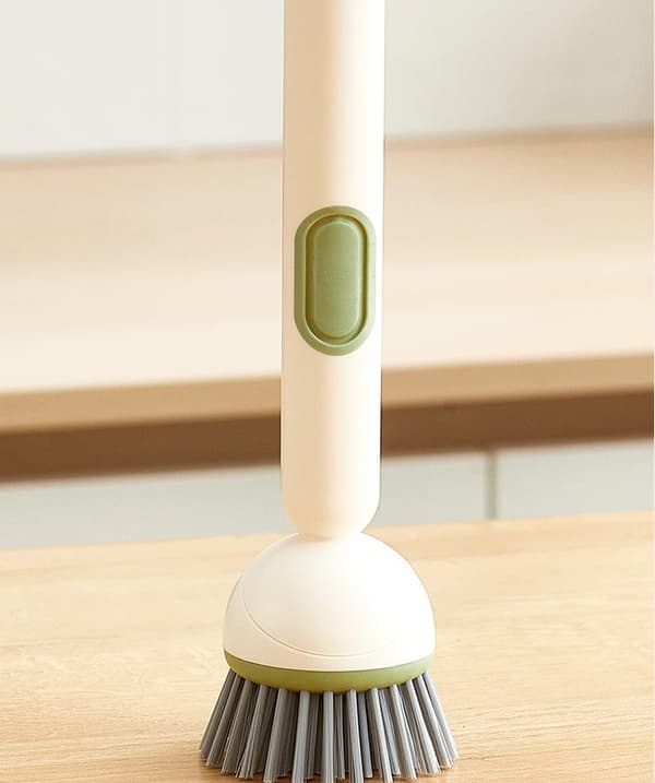 Refillable Dish Brush with Long Handle and Soap Dispenser green