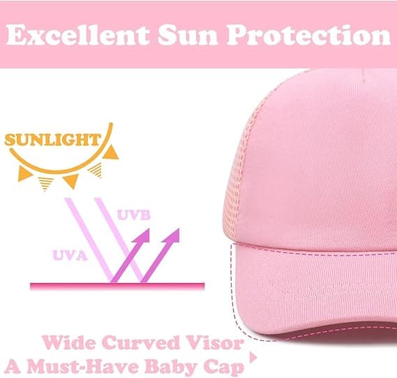 Justerbar solhatt for småbarn med dinosaurmønster, ensfarget lue for barn, gutter og jenter, egnet for 2-5 år Rosa Pink