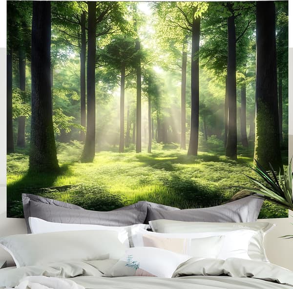 95*70cm Sademetsämaisema Gobeliini Seinävaate Vihreä Metsä Gobeliini Tie Puu Gobeliini Luonnonmaisema Sumuinen Gobeliini