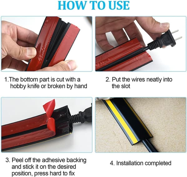 400 cm Flexible PVC Floor Cable Duct, Black and Yellow Electrical Cable Protector, Floor Conduit