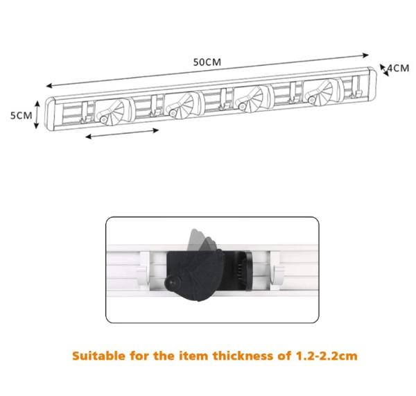 Multifunctional Wall Mounted Broom and Mop Holder, Storage Hanger for Your Kitchen, Garage, Laundry Room (Black, 4 Holes)
