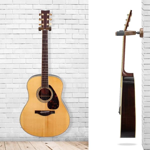 Gitarrväggfäste med automatisk låsning, för akustiska och elektriska gitarrer, basar och banjo (1 st, svart valnöt rund)