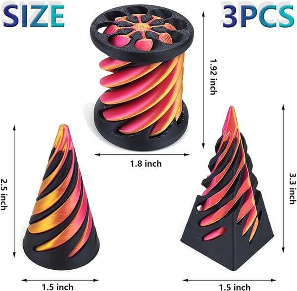 3 dele 3D-printede spiralformede fidget-legetøj, umulig pyramide lige skulptur, stresslindrende legetøj