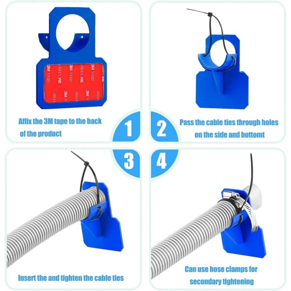 Sæt med 2 slangeklemmer til pool, pooladapter, blåt pooltilbehør, til poolrør inden for 38 mm