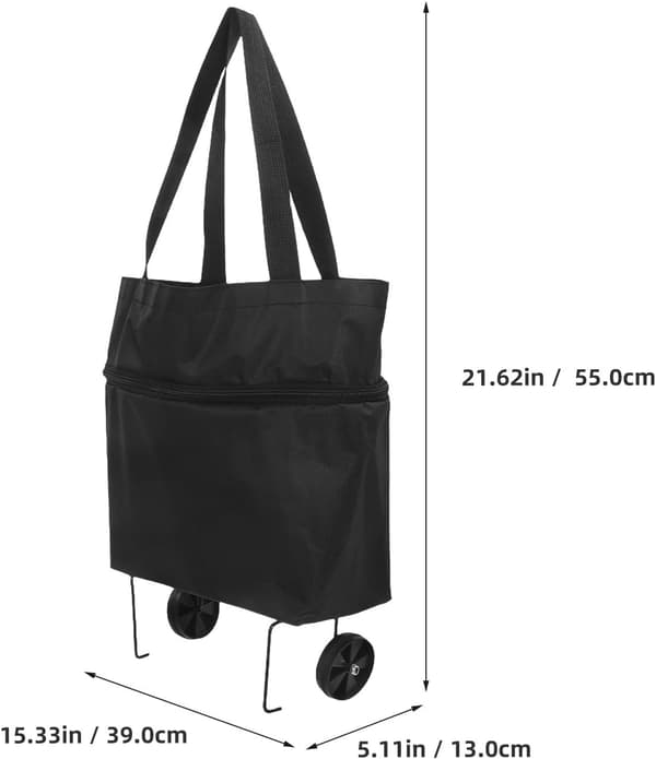 Foldable Shopping Cart with Wheels, Portable Reusable Grocery Bag on Wheels with Pull Handle