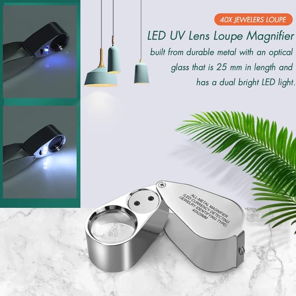 40X Juvelerare Lupp Förstoringsglas, LED/UV-belysning