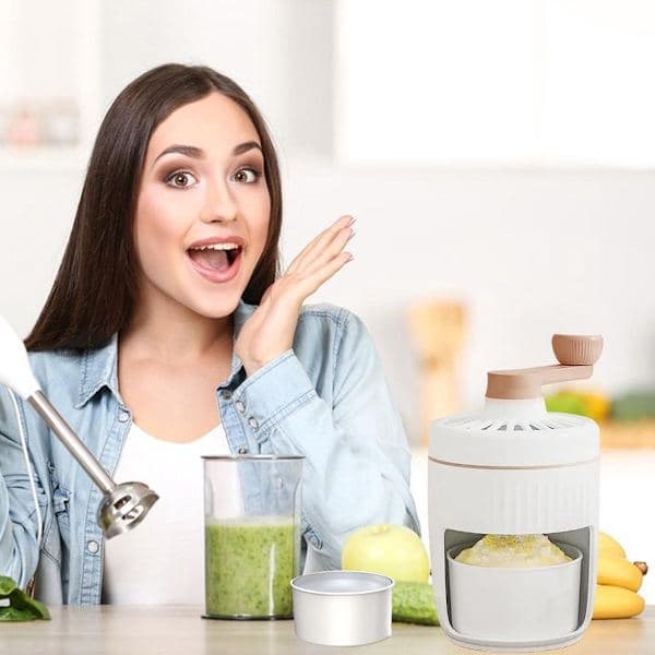 Manual Rotary Slush Machine, Slushie Machine with Ice Cube Tray, Handheld Ice Crusher with Crank Handle, BPA-Free