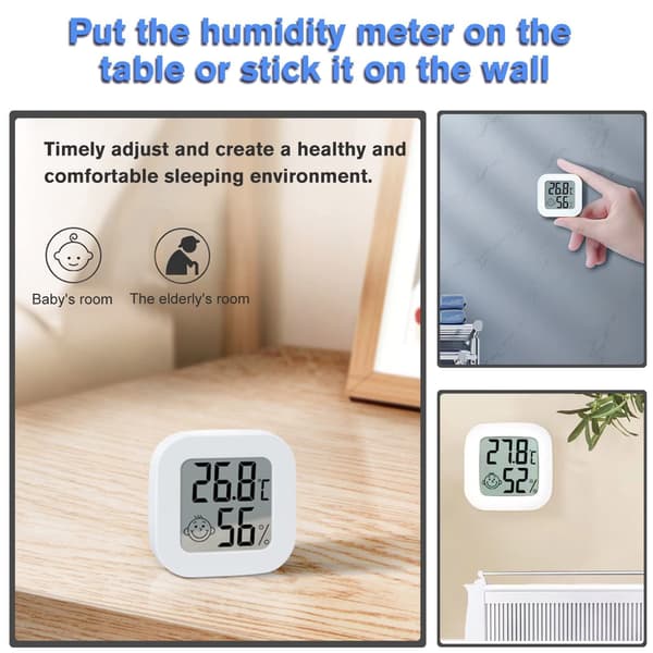 Romtermometer, LCD digitalt hygrometertermometer, innendørstermometer med temperaturfuktighetsmonitor for soverom, barnerom, lager, kjeller