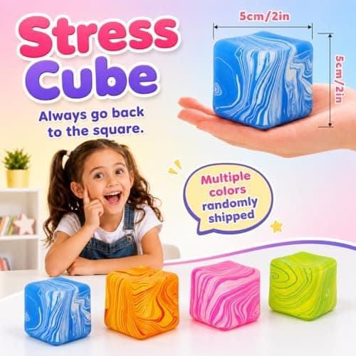 Patterned marble cube, soft slow-rising stress toy, squeezable fidget cube for anxiety relief, sensory squishy cube (blue) Blue