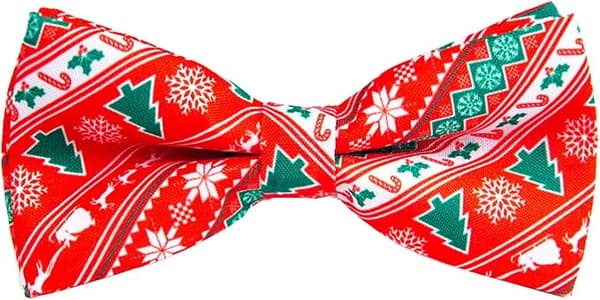 Men's Christmas Bow Tie, Bow Tie, Snowflake, Santa Claus, Christmas Tree Pattern, Blue Tie Shirt