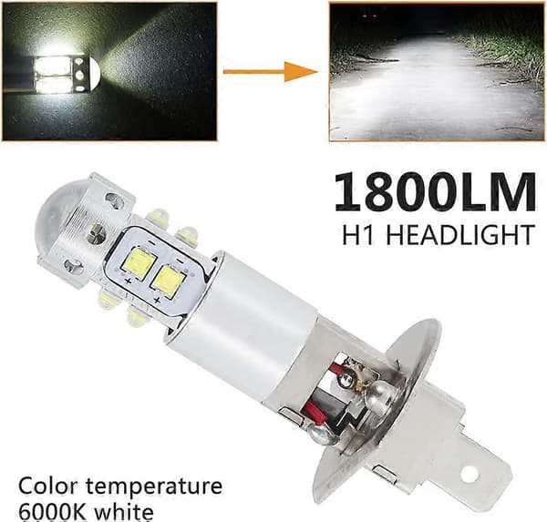 2 stk H1 LED-frontlyspærer Superlyse 6000K Hvite LED-tåkelyspærer Frontlykter