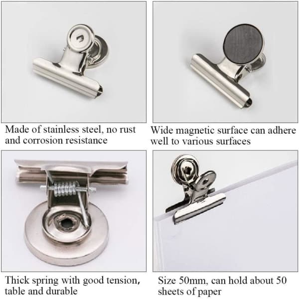 10-pack Bulldog Clip / Steel Clip with Magnet Silver M