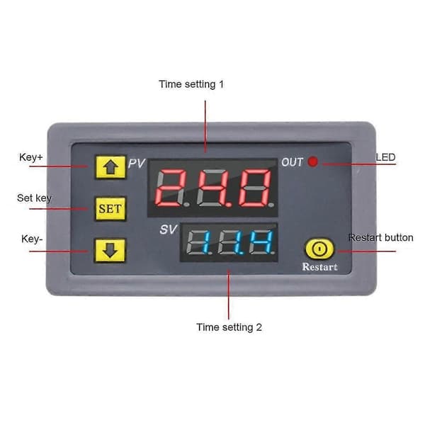 Digitalt tidsfördröjningsrelä LED-display Cykeltimer Kontrollbrytare Justerbart tidsrelä Tidsfördröjning