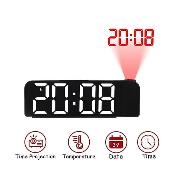 180° Rotation Projection Clock 12/24h LED Digital Clock USB Charging Ceiling