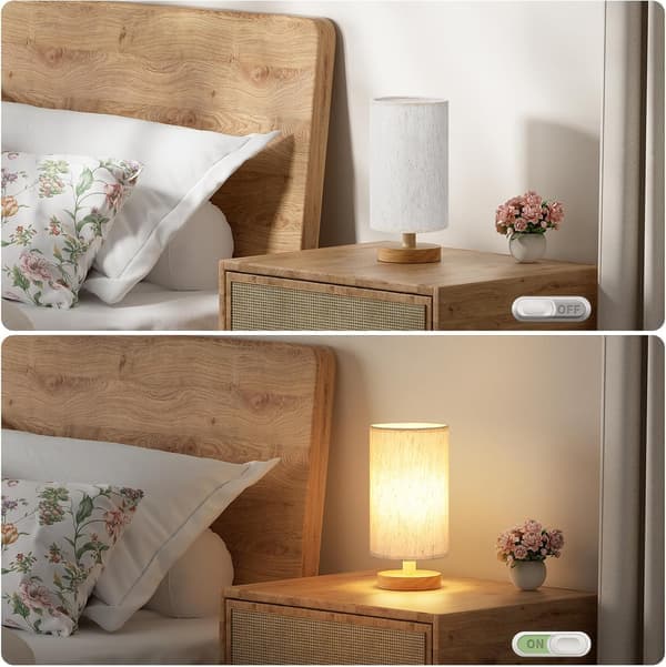 Solid Wood Table Lamp with USB, Decorative Bedroom Bedside Lamp with Remote Control, LED Night Light D