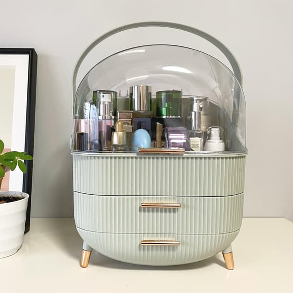 Large Makeup Storage Box with 2-Layer Storage Box and Transparent Lid, Dressing Table (Mint Green)