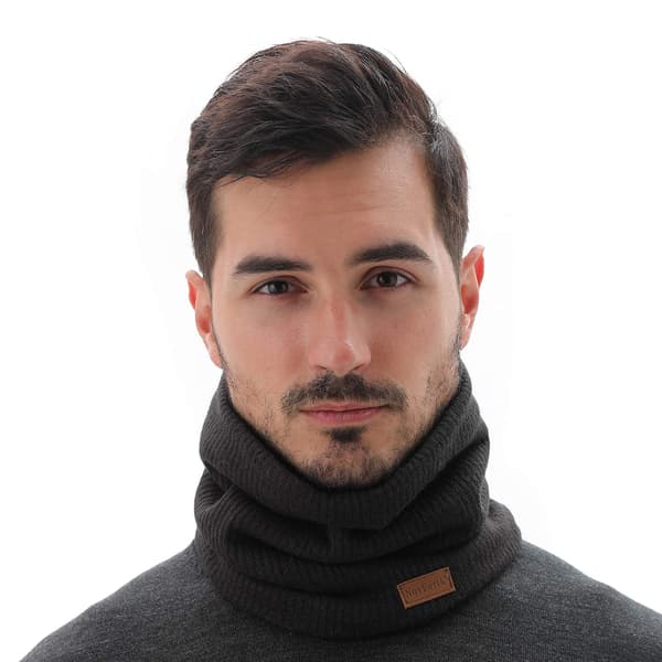 Wool-Lined Infinity Scarf Winter Neck Warmer Thickened Windproof Dustproof Ski Ring for Men and Women Double-Layer Wool-Lined Knitted, Black