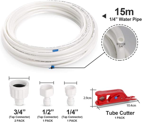 Wide Compatibility, Refrigerator Water Line Kit for Drinking Water, Leak-Proof, Premium Accessories, 15m Easy DIY