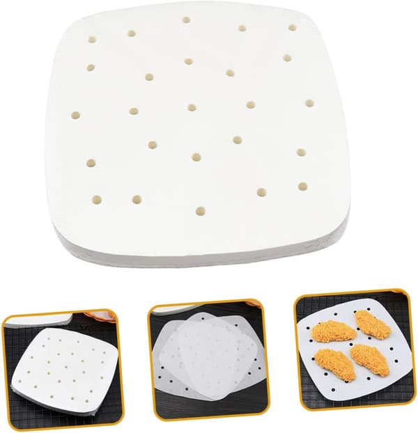 100 st. Air Fryer Pappersfoder Non-Stick Pergament för Fritering och Bakning Livsmedelsklassade Matlagningstillbehör